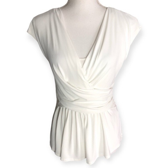 MaxMara Studio White V-neck Peplum Babydoll Mesh Lined Top - Picture 1 of 7
